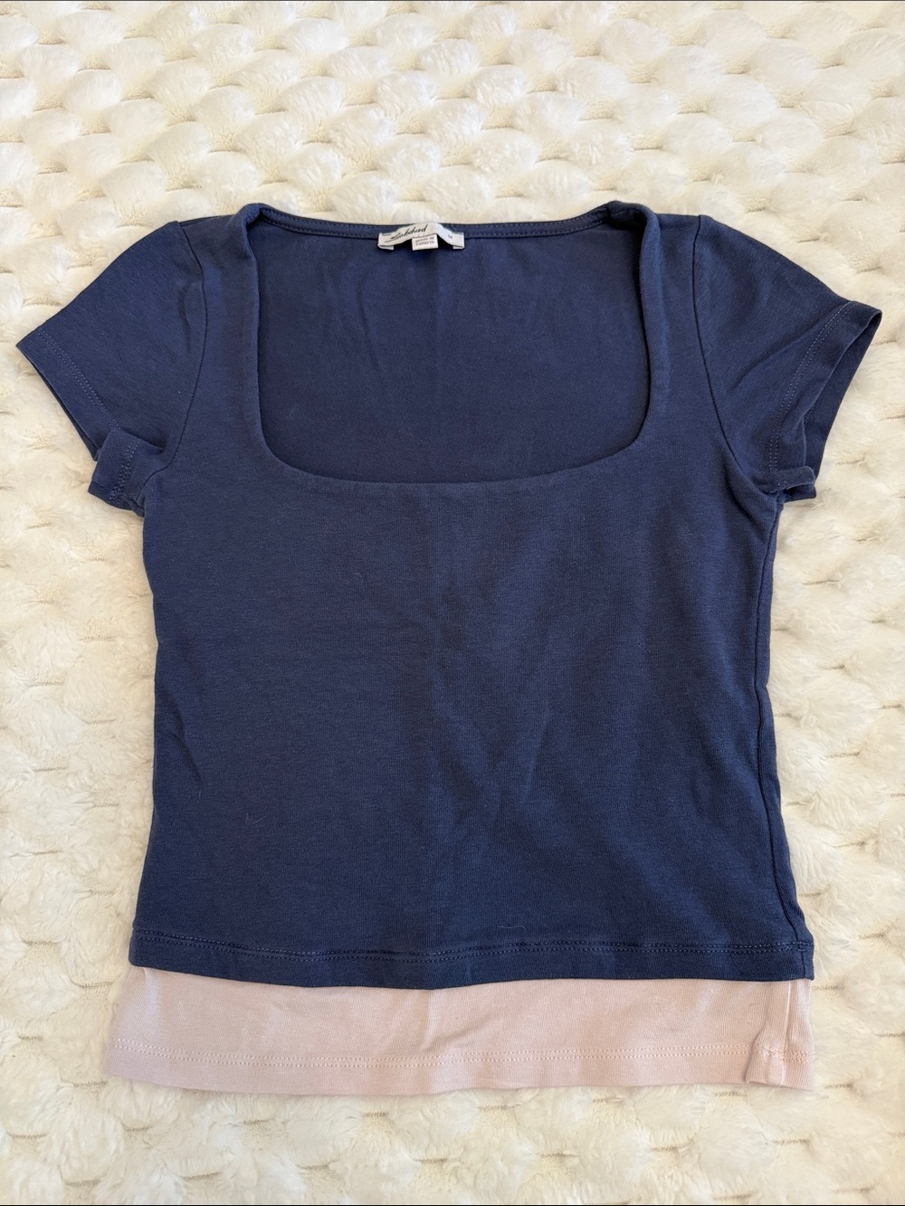 Subdued trendy Navy Square-Neck Layered Hem Top M